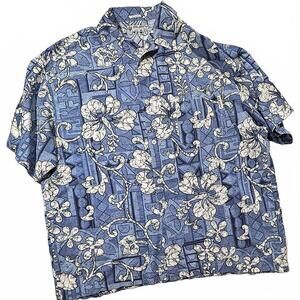 Vintage RUSTY Beachwear Shirt Men's XL USA Fabric Floral‎ Hawaiian Print Blue